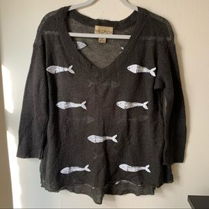 Wildfox White Label Fishbone Sweater Gray Black Sequin Medium
